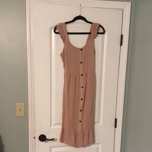 Entro Ruffle Strap Button-Down Midi Dress in Pink